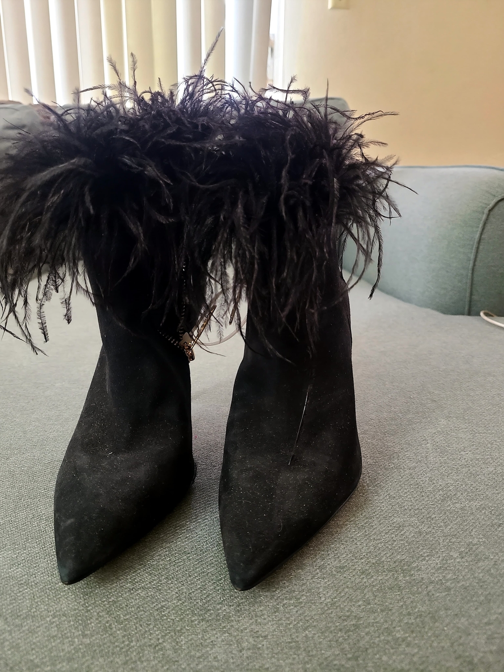 Michael KORS - Black Feather Trim Suede Stiletto Ankle Boots - Picture 3 of 4